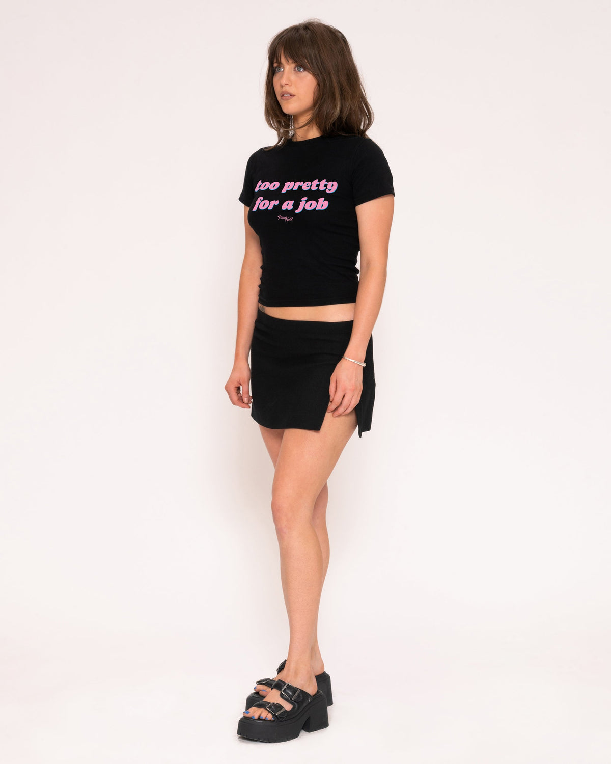 Too Pretty For A Job Black Longline Baby Tee