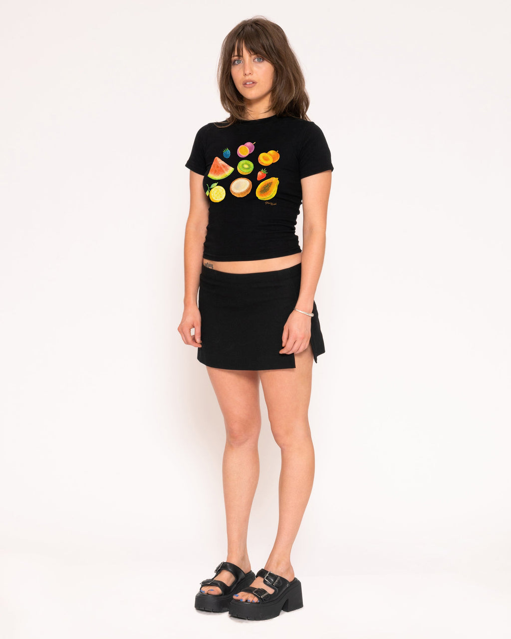 Fruit Platter Black Longline Baby Tee