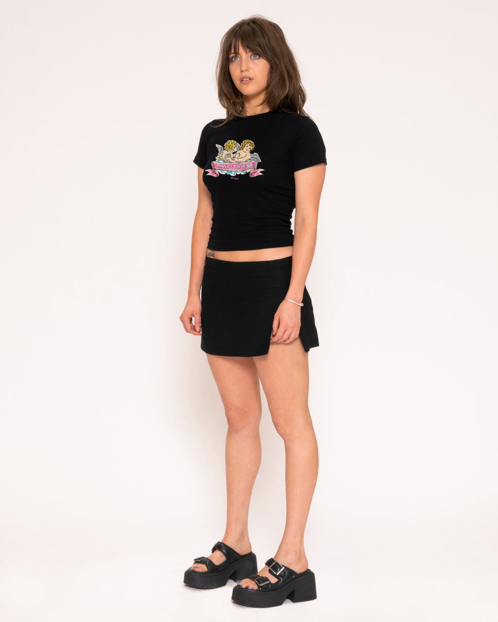 Do Not Disturb Black Longline Baby Tee