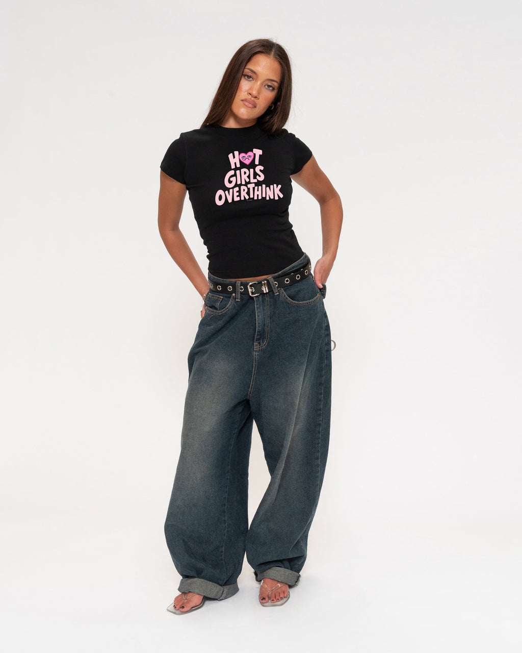 Hot Girls Overthink Black Longline Baby Tee
