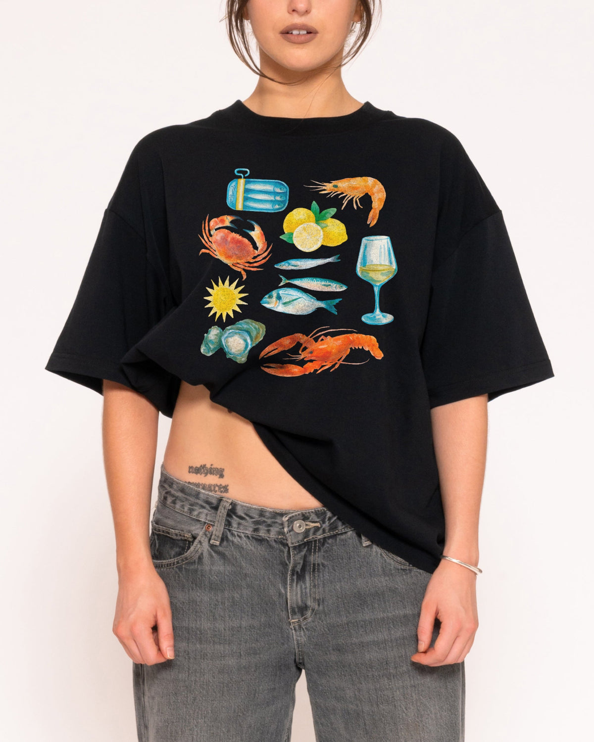 Seafood Platter Black Boxy Crop Tee