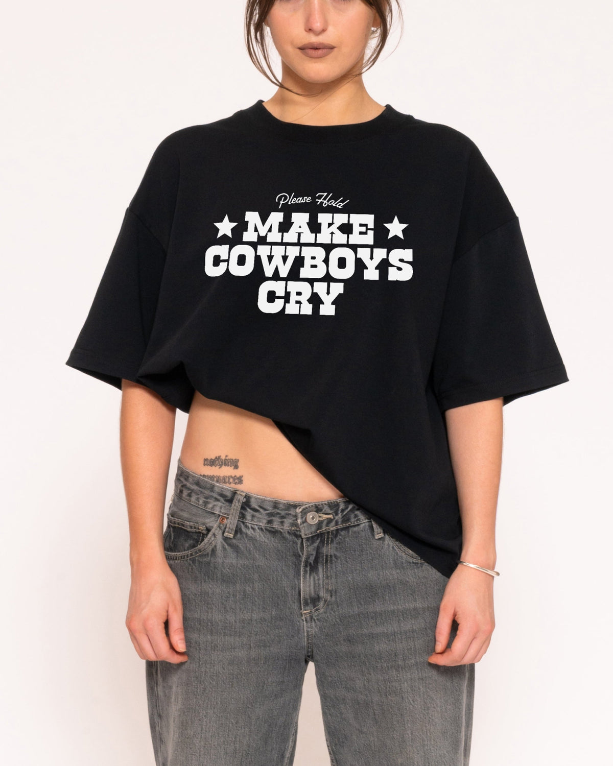 Make Cowboys Cry Black Boxy Crop Tee
