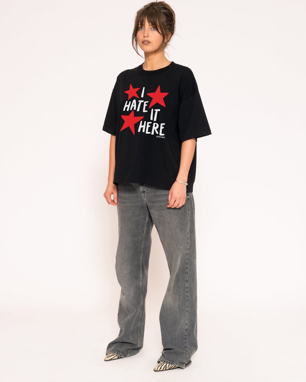 I Hate It Here Black Boxy Crop Tee