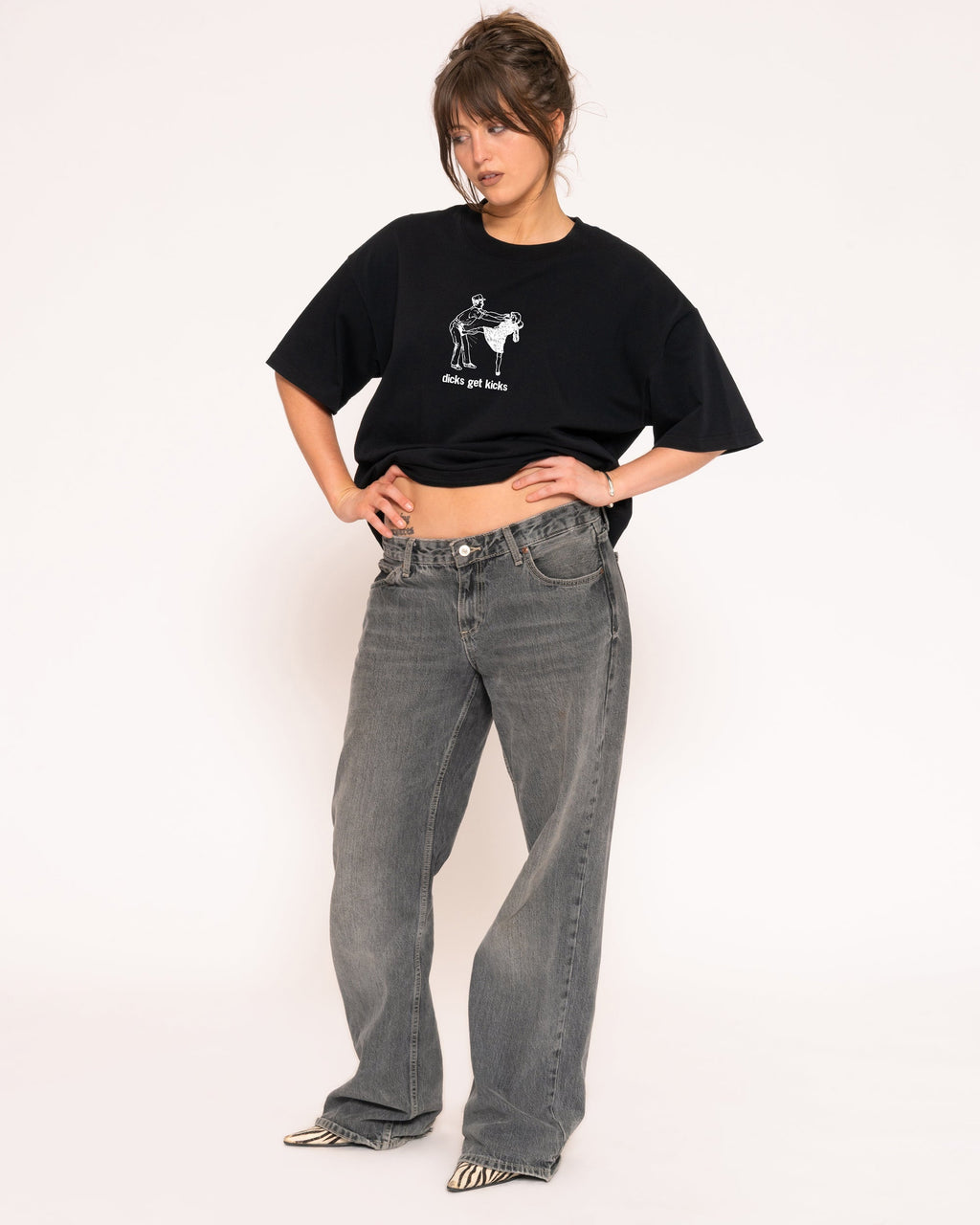 Dicks Get Kicks Black Boxy Crop Tee