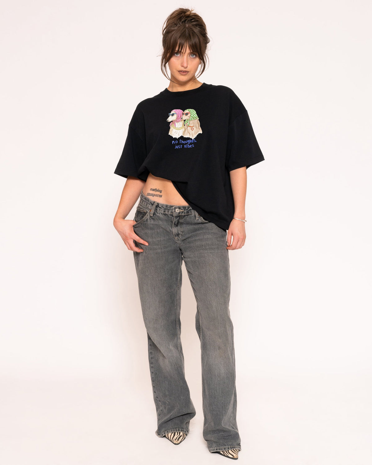 No Thoughts, Just Vibes Black Boxy Crop Tee