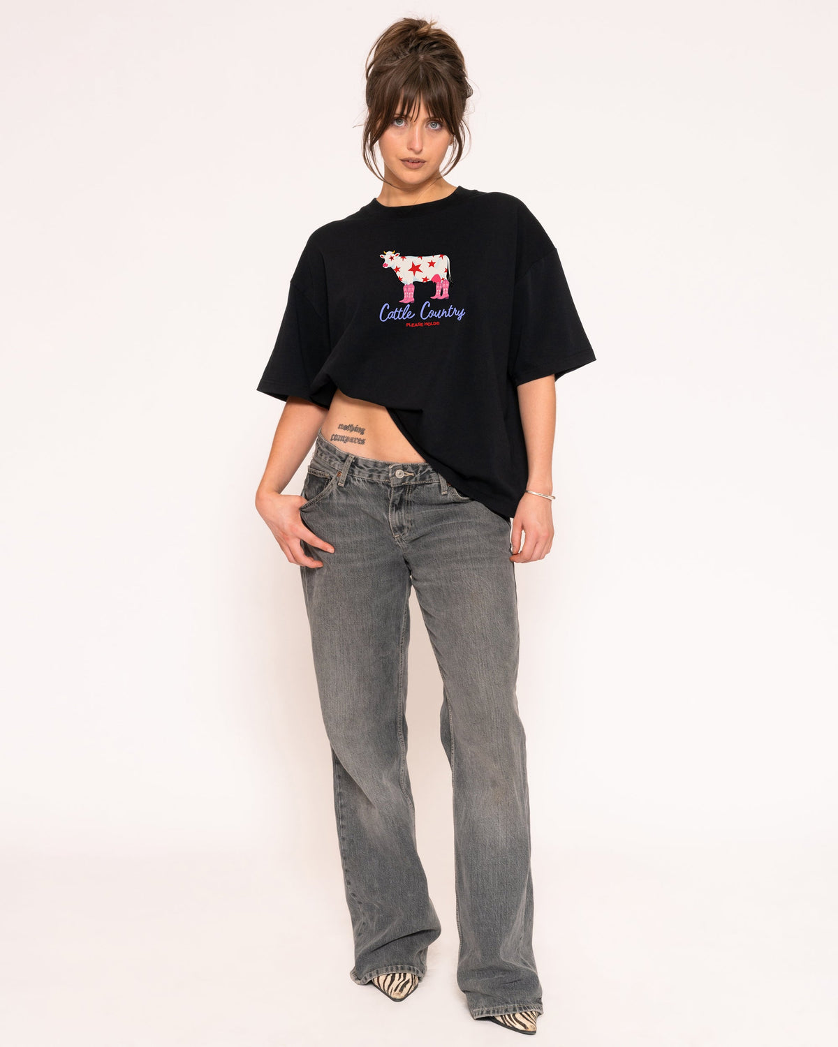 Cattle Country Black Boxy Crop Tee