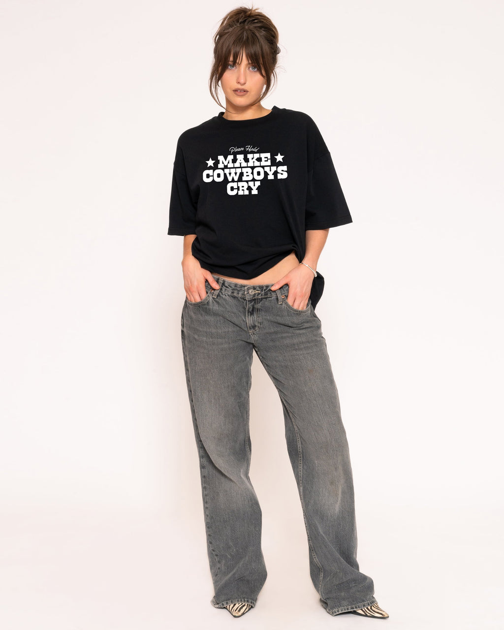 Make Cowboys Cry Black Boxy Crop Tee