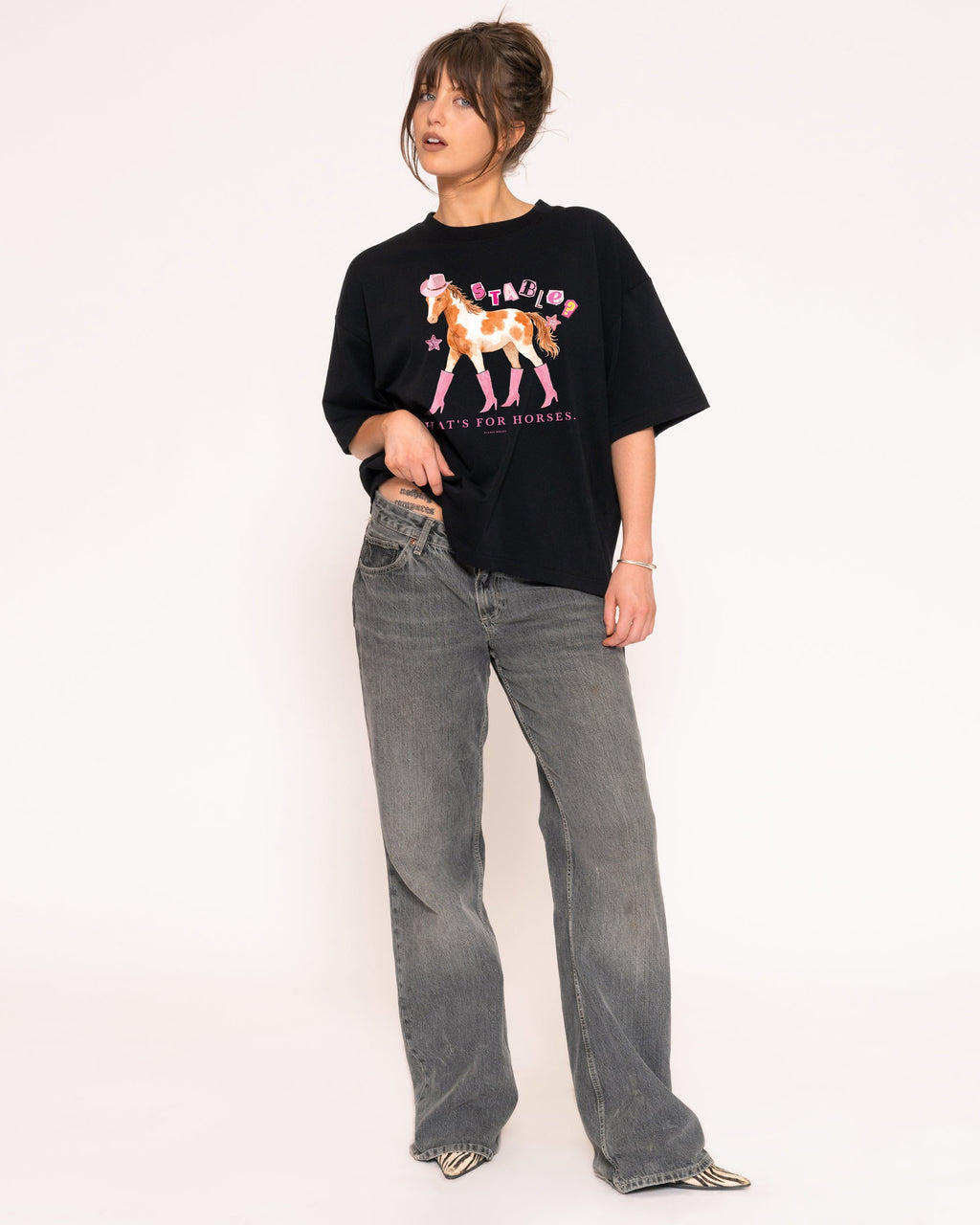 Stable? That's For Horses Black Boxy Crop Tee