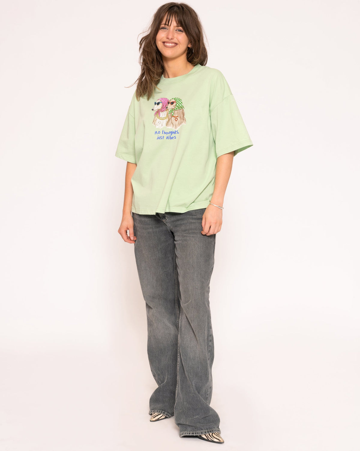 No Thoughts, Just Vibes Green Boxy Crop Tee