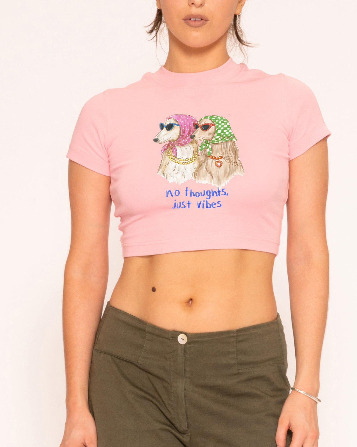 No Thoughts, Just Vibes Pink Baby Tee