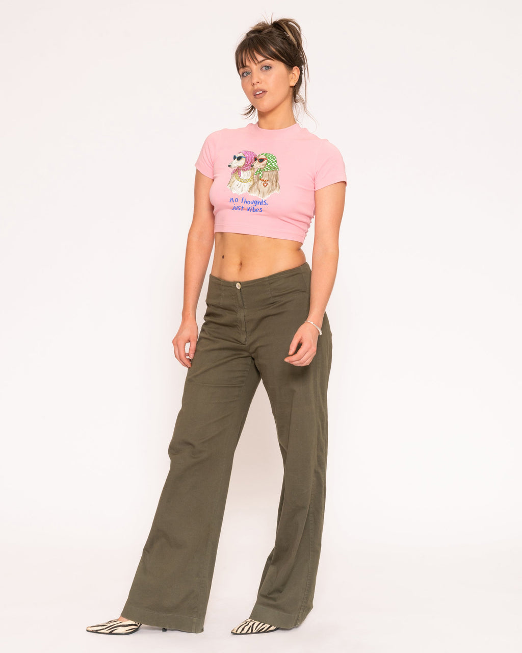 No Thoughts, Just Vibes Pink Baby Tee