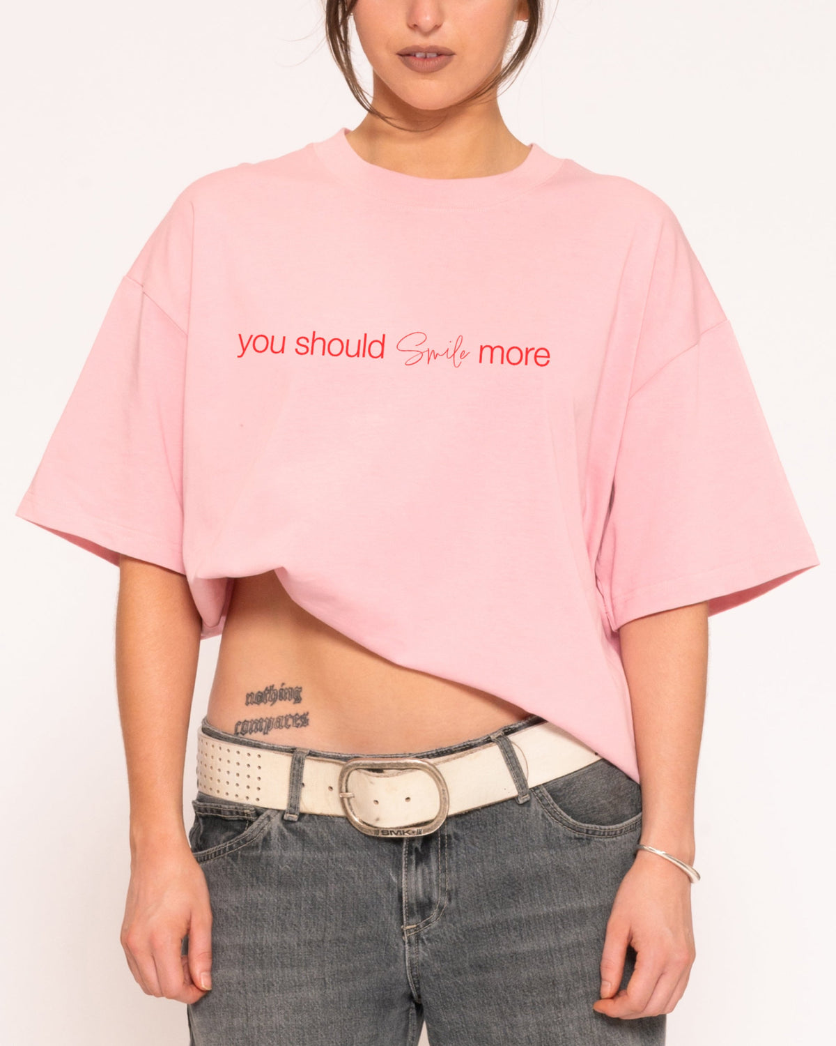 You Should Smile More Pink Boxy Crop Tee