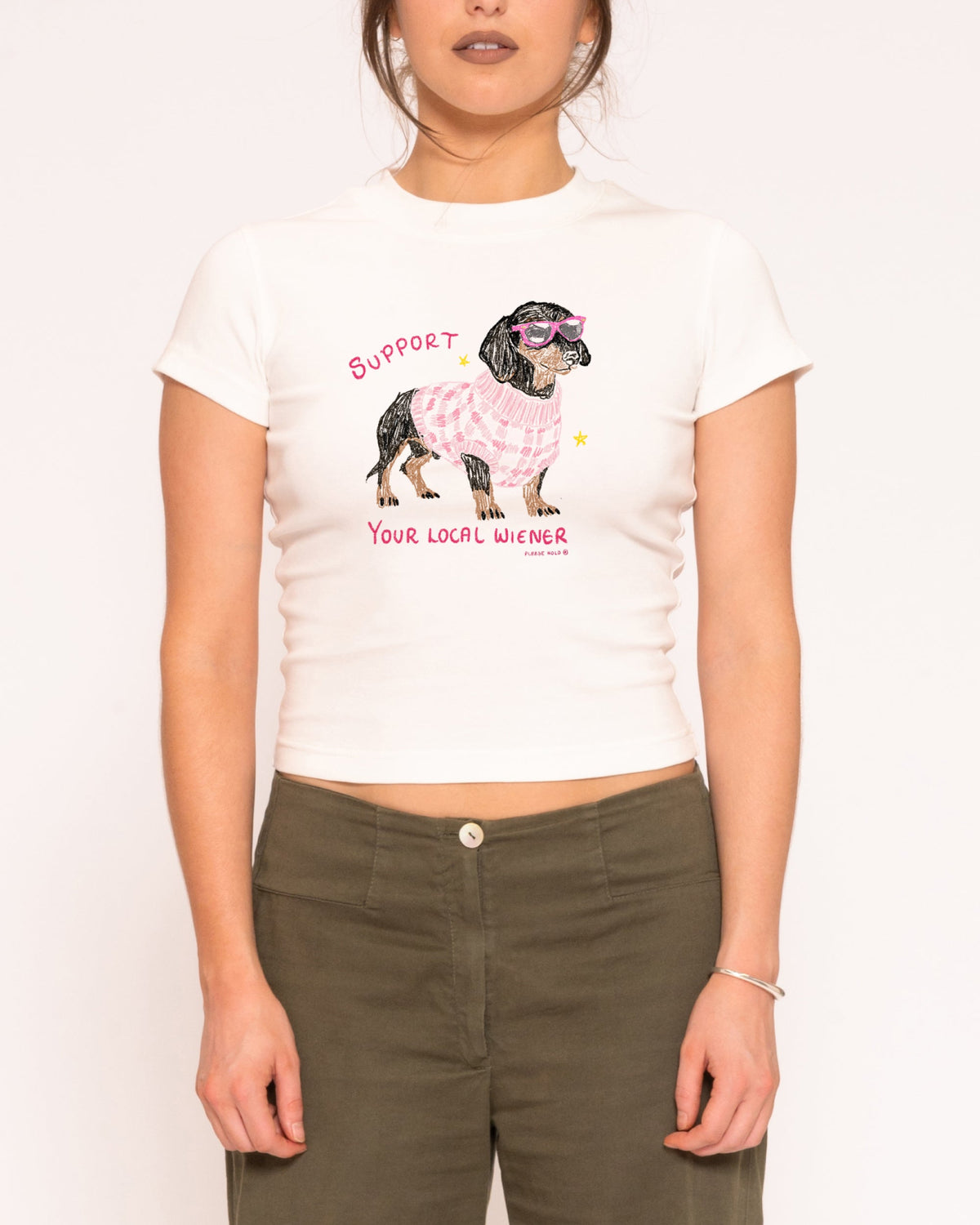 Support Your Local Wiener White Longline Baby Tee