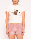 Make Cowboys Cry White Longline Baby Tee