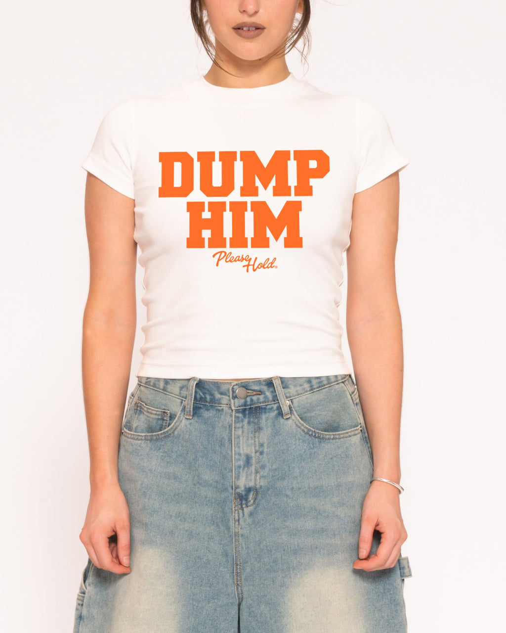 Dump Him White Longline Baby Tee
