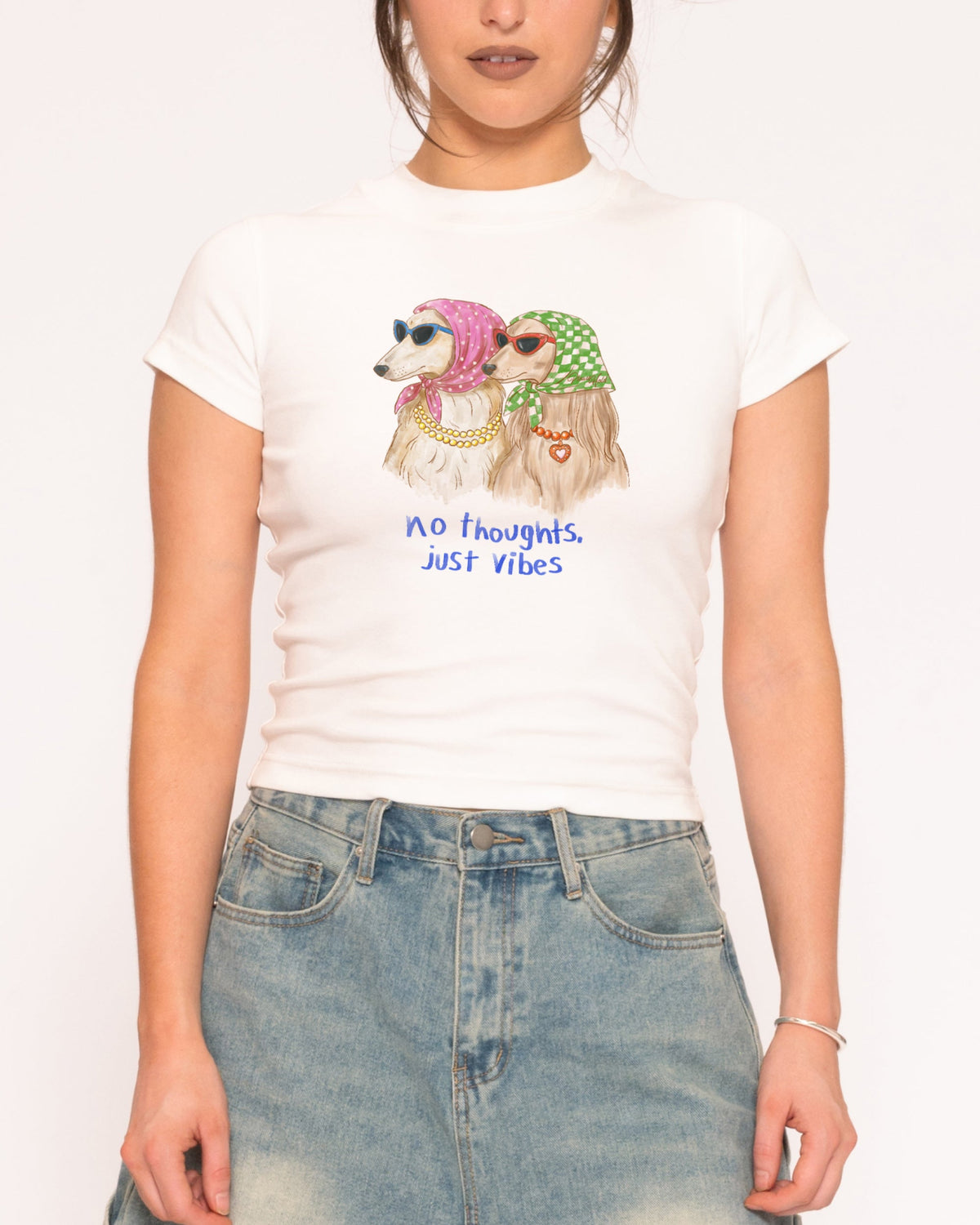 No Thoughts, Just Vibes White Longline Baby Tee