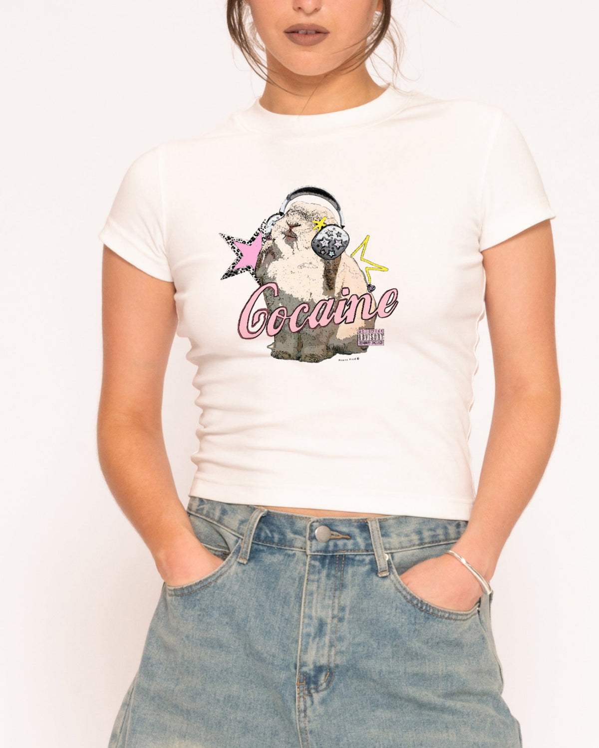 Euphoria Bunny White Longline Baby Tee