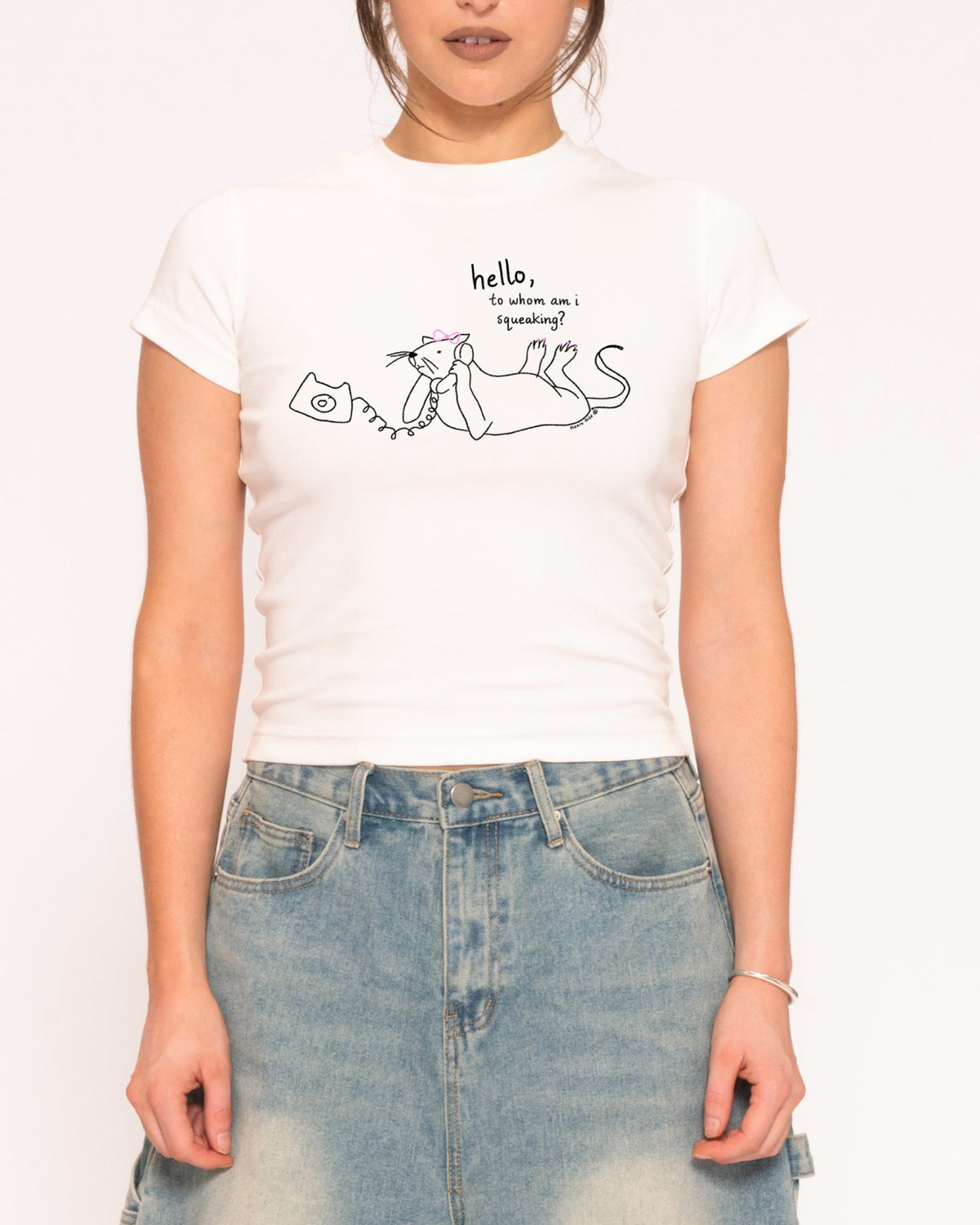 Hello, to Whom Am I Squeaking? White Longline Baby Tee