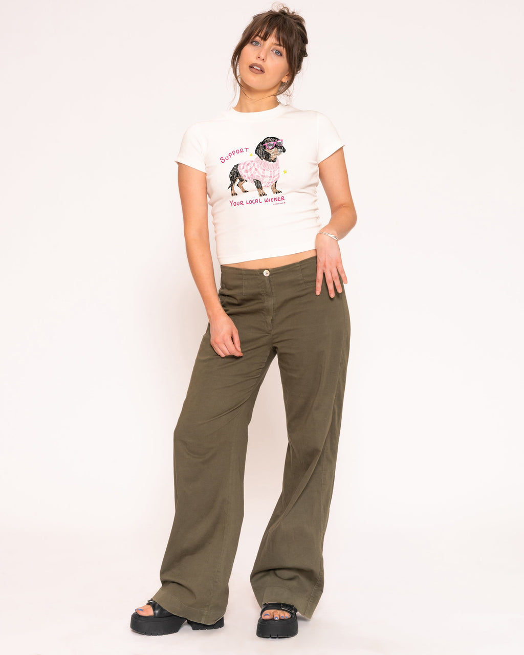Support Your Local Wiener White Longline Baby Tee