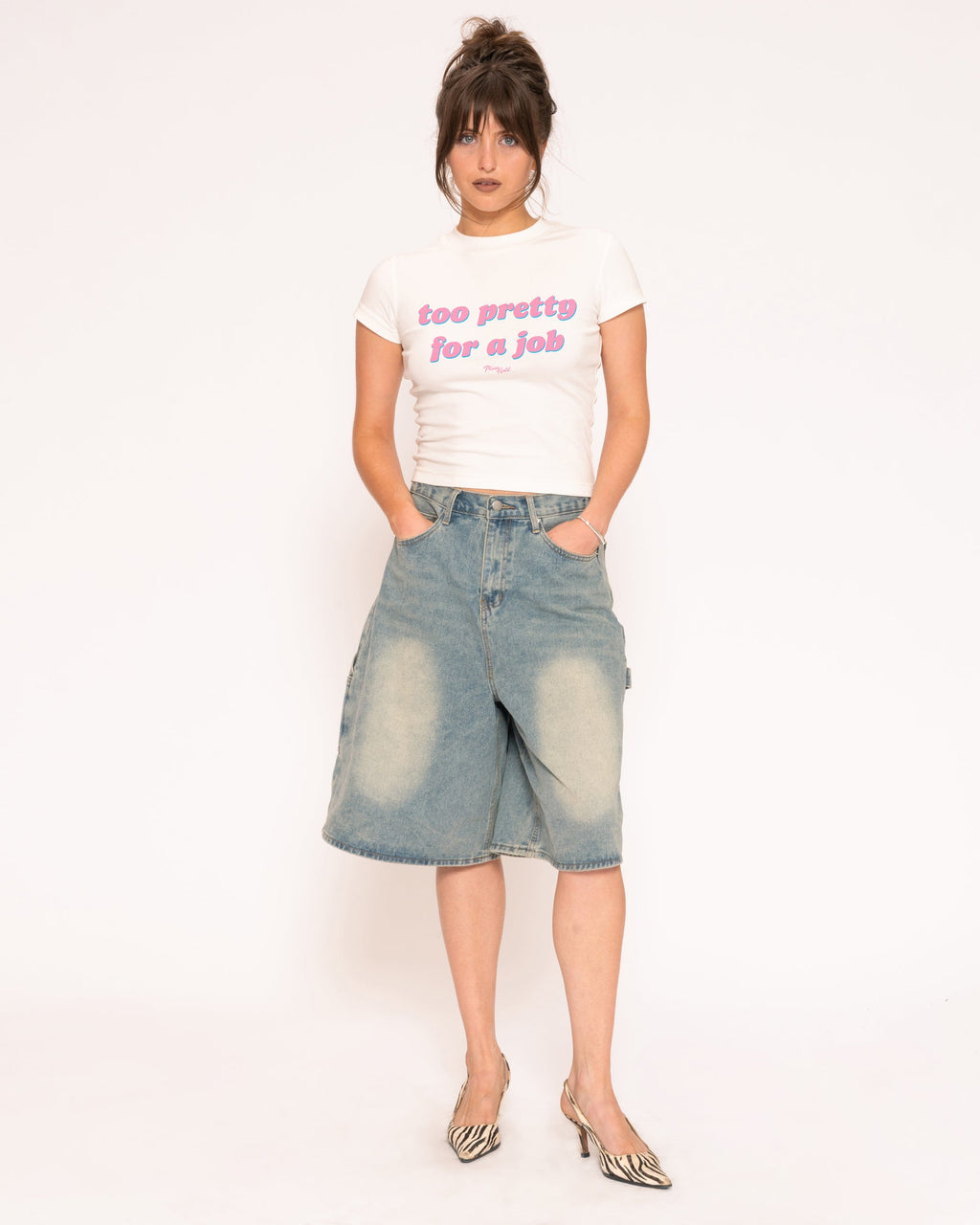 Too Pretty For A Job White Longline Baby Tee