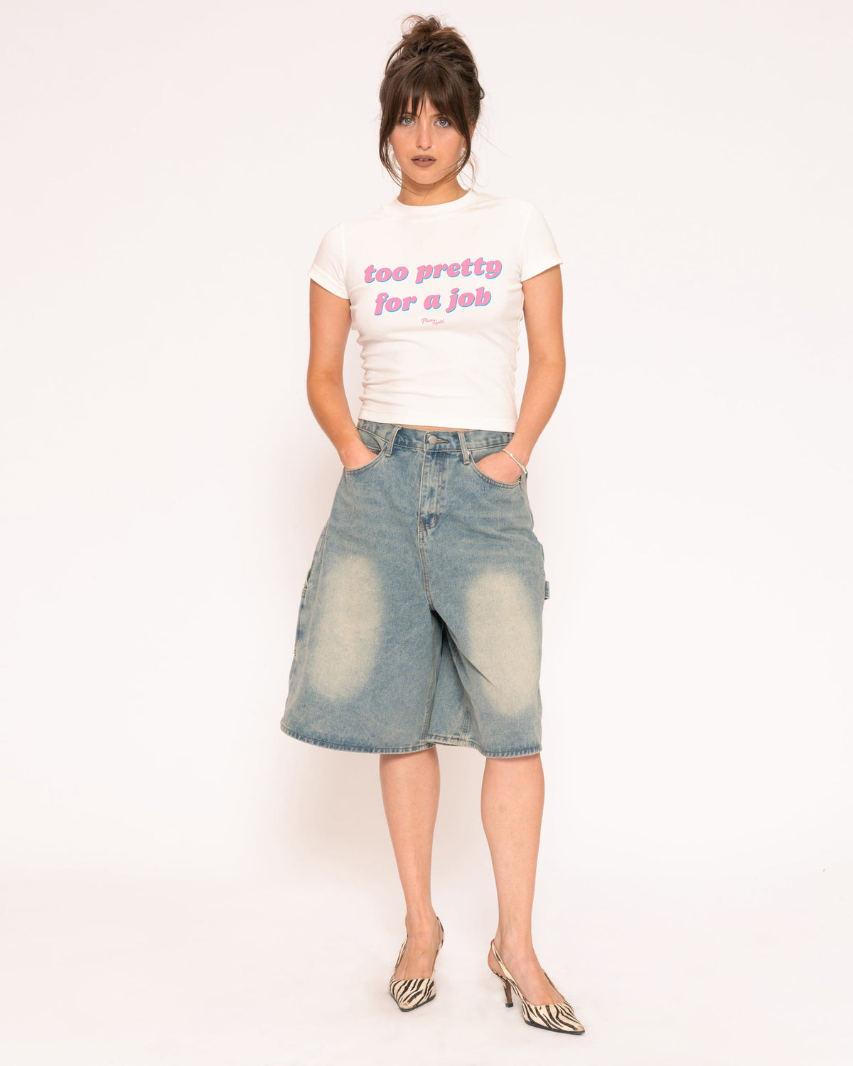 Too Pretty For A Job White Longline Baby Tee