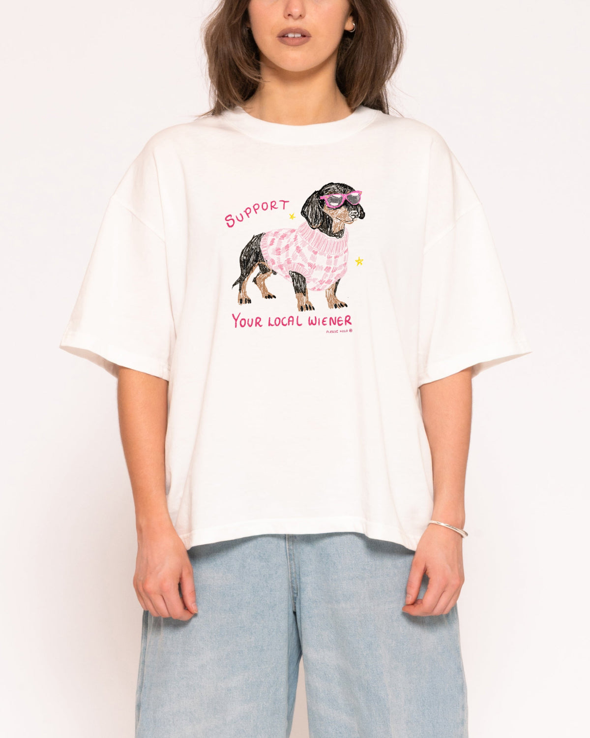 Support Your Local Wiener White Boxy Crop Tee