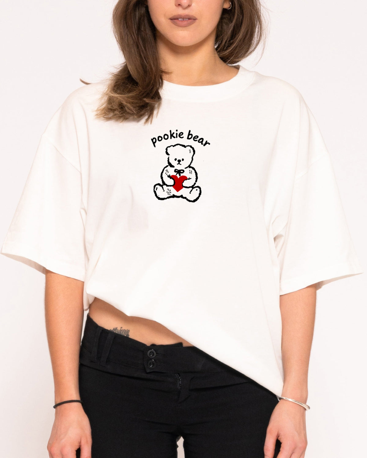 Pookie Bear White Boxy Crop Tee