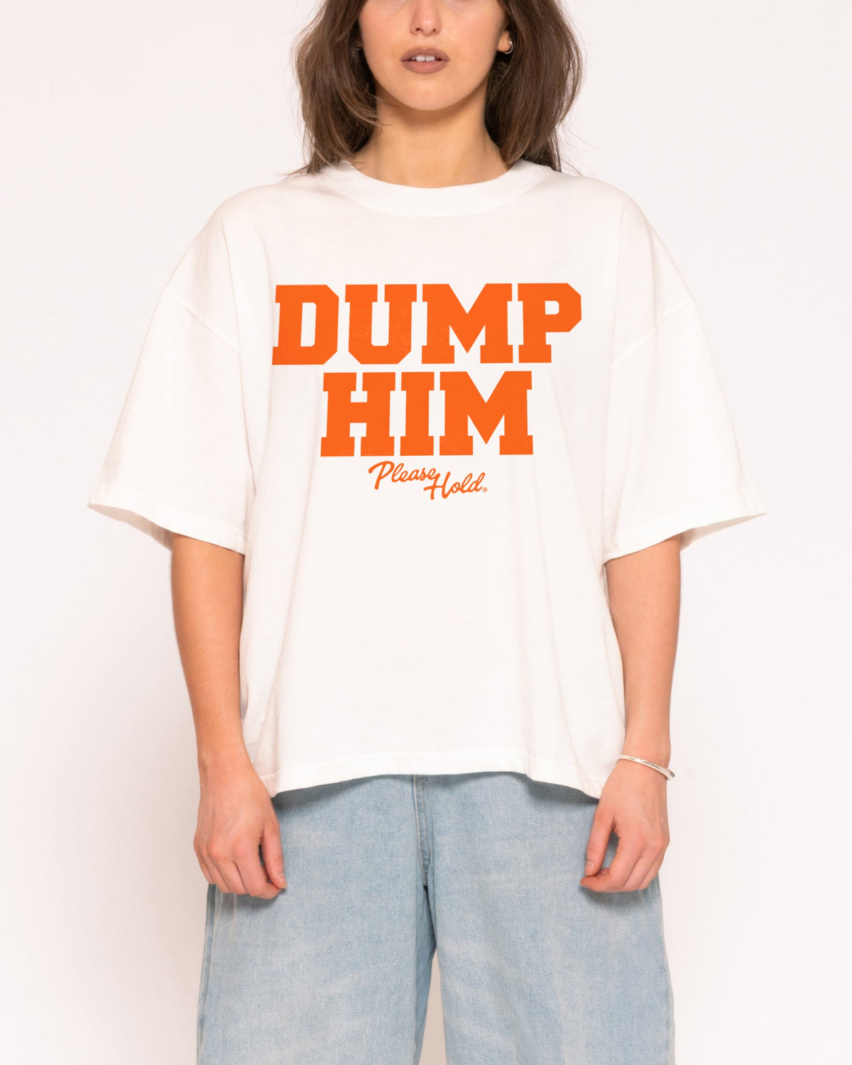Dump Him White Boxy Crop Tee