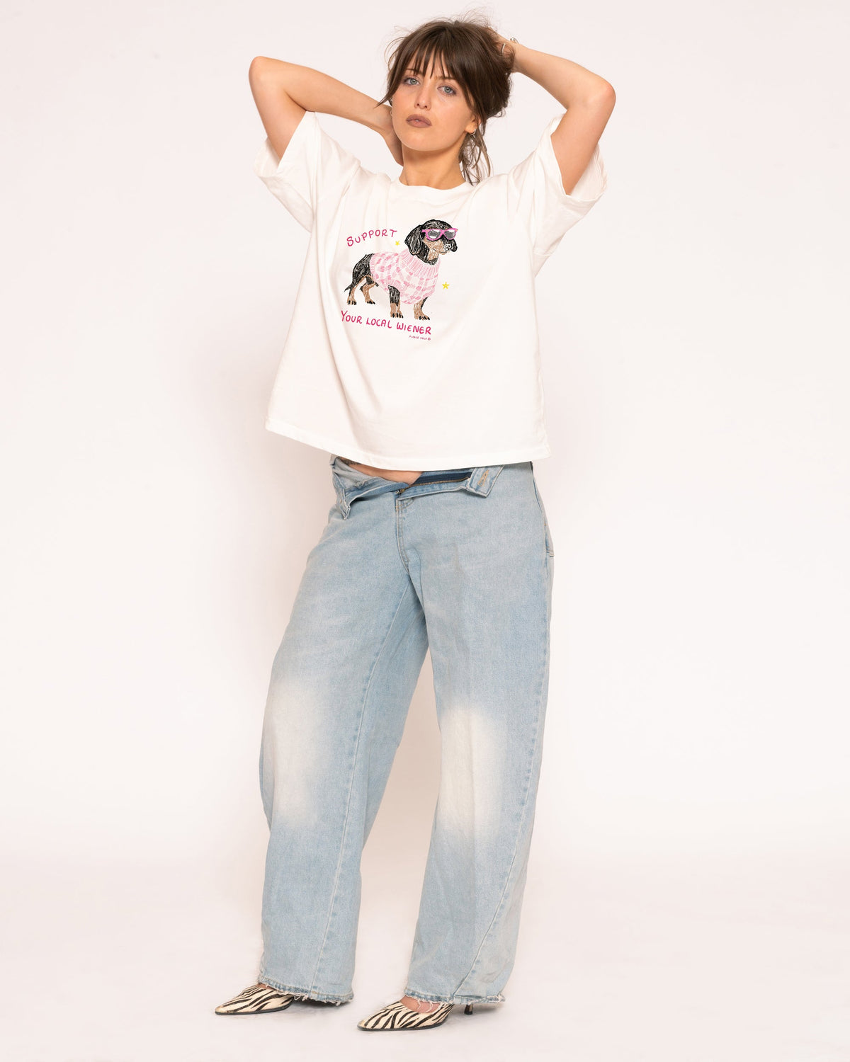 Support Your Local Wiener White Boxy Crop Tee