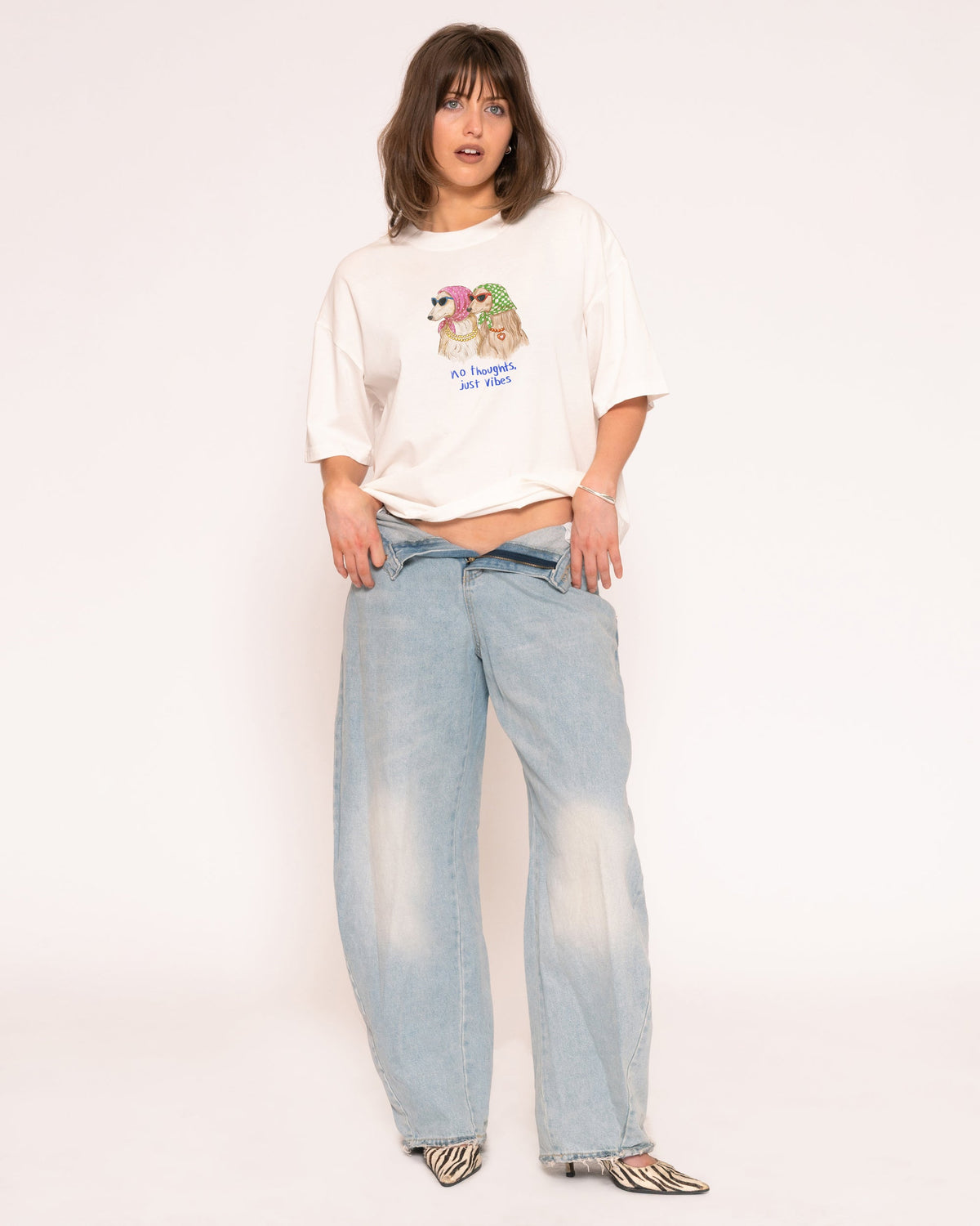 No Thoughts, Just Vibes White Boxy Crop Tee
